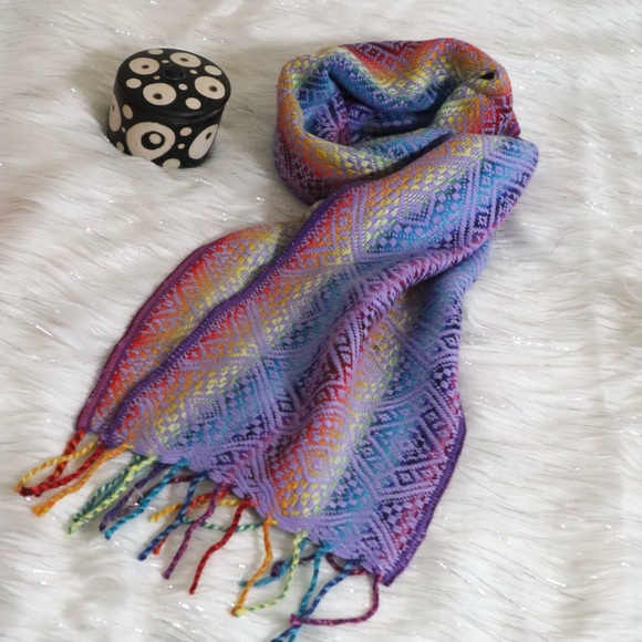 Alpaca‎ Wool Blend Multicolor Rainbow Style Unisex Scarf - Picture 1 of 6